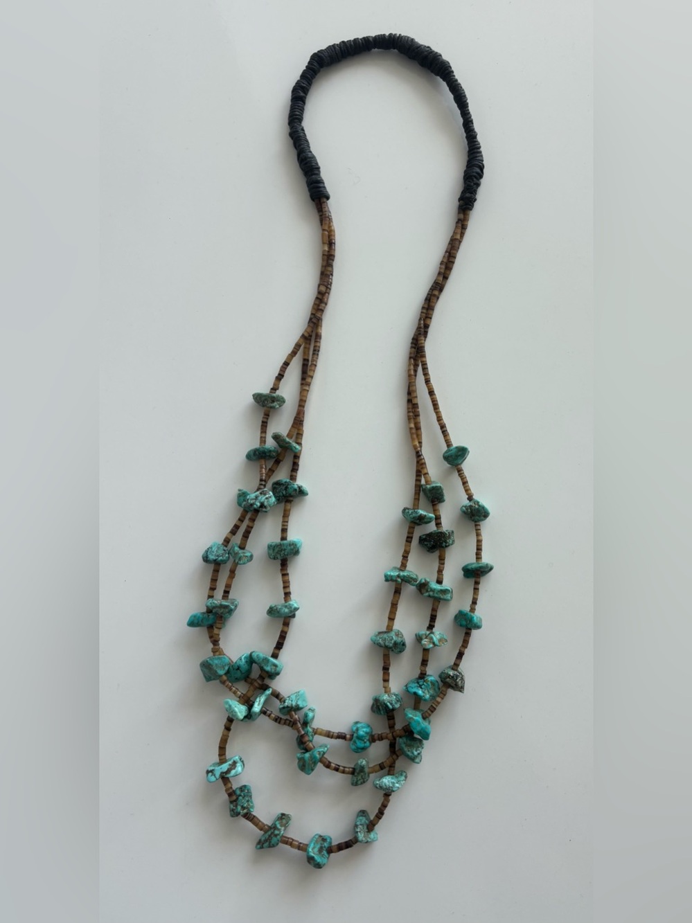 Vintage Native American 3 Strand Turquoise Nugget Heishi Necklace 32” - Picture 2 of 11